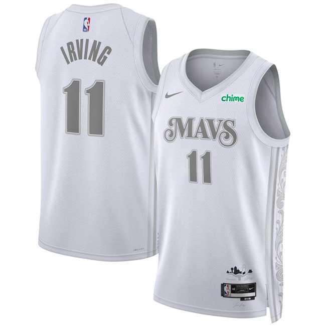 Mens Dallas Mavericks #11 Kyrie Irving White 2024-25 City Edition Stitched Jersey Dzhi